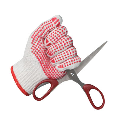 Construction safety dotted cotton gloves with anti-slip grip