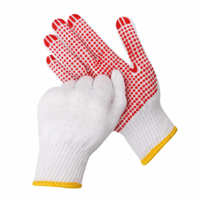Construction safety dotted cotton gloves with anti-slip grip
