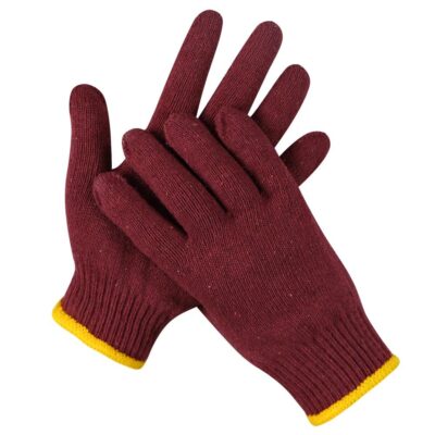 Dark red protective work cotton gloves for construction safety
