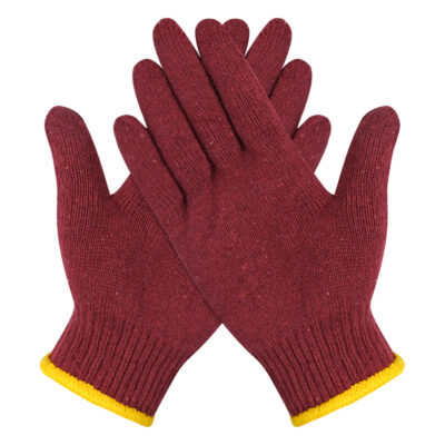 Dark red protective work cotton gloves for construction safety