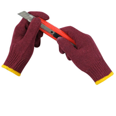 Dark red protective work cotton gloves for construction safety