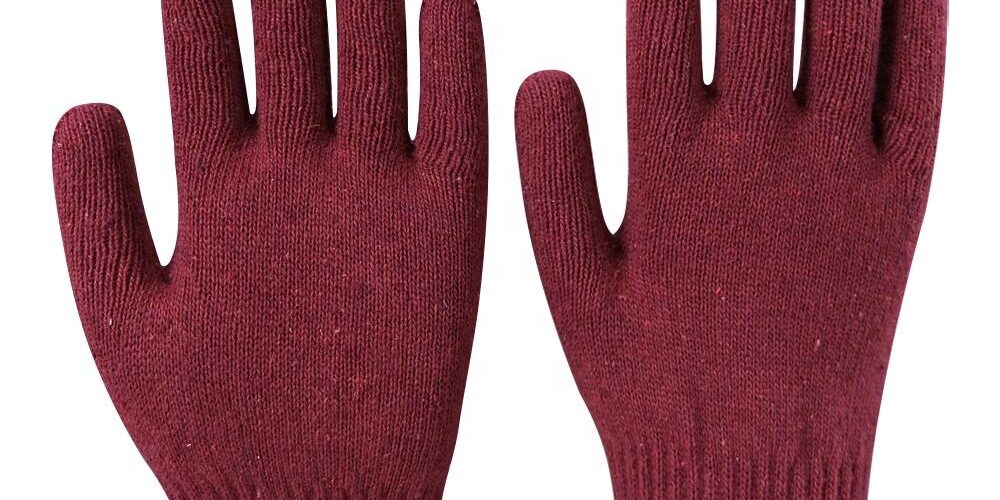 Dark red protective work cotton gloves for construction safety