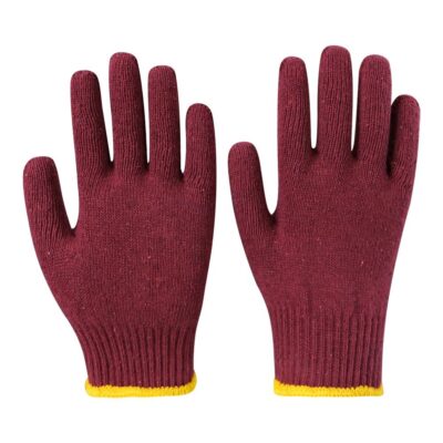 Dark red protective work cotton gloves for construction safety