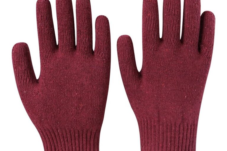 Dark red protective work cotton gloves for construction safety