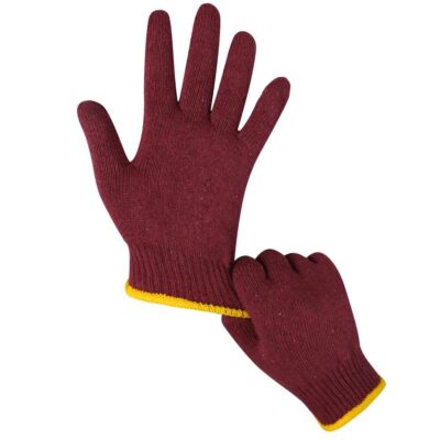 Dark red protective work cotton gloves for construction safety