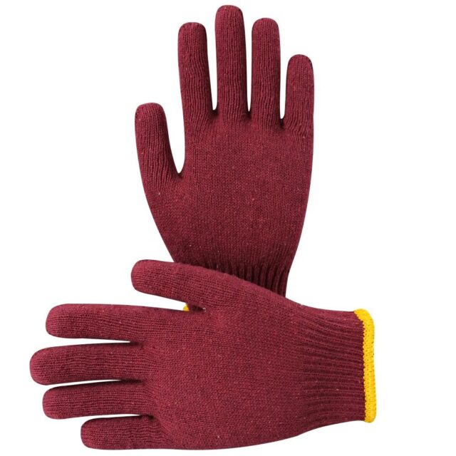 Dark red protective work cotton gloves for construction safety