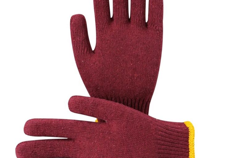 Dark red protective work cotton gloves for construction safety