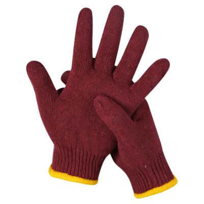Dark red protective work cotton gloves for construction safety
