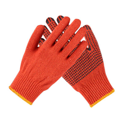 Durable orange dotted cotton gloves for work safety