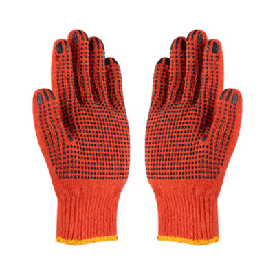 Durable orange dotted cotton gloves for work safety