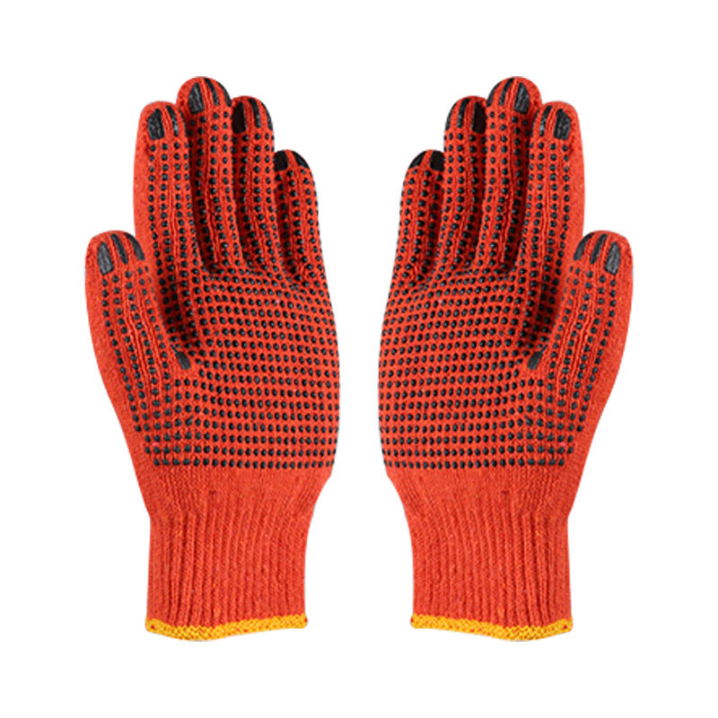Durable orange dotted cotton gloves for work safety