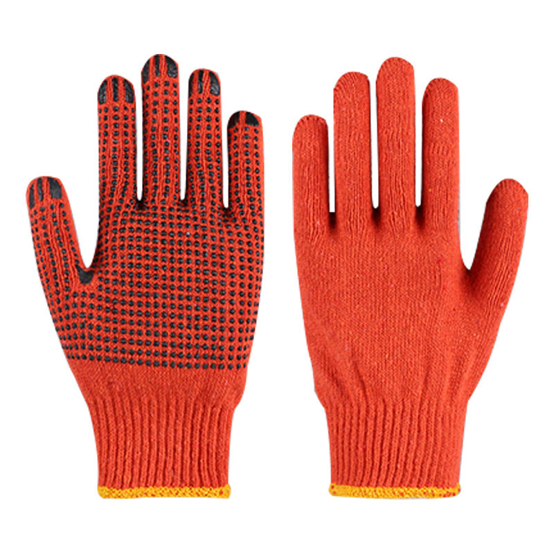 Durable orange dotted cotton gloves for work safety