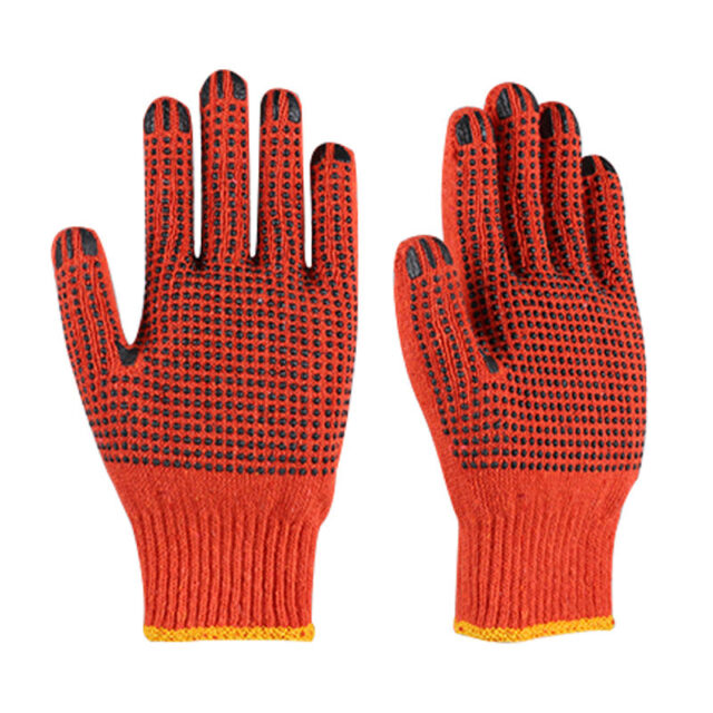 Durable orange dotted cotton gloves for work safety