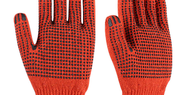 Durable orange dotted cotton gloves for work safety