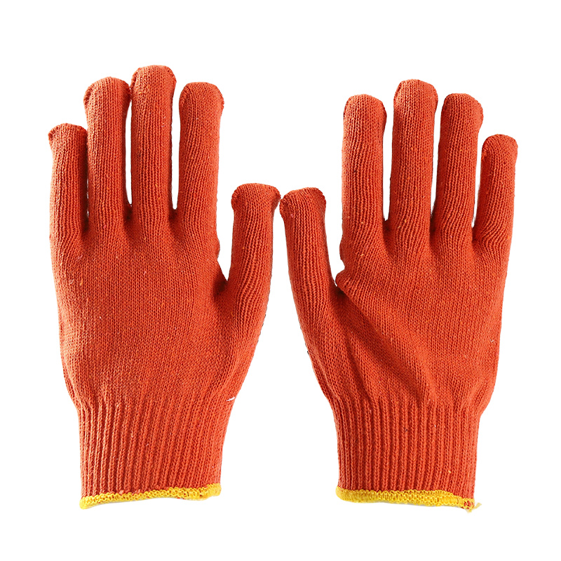 Durable orange dotted cotton gloves for work safety