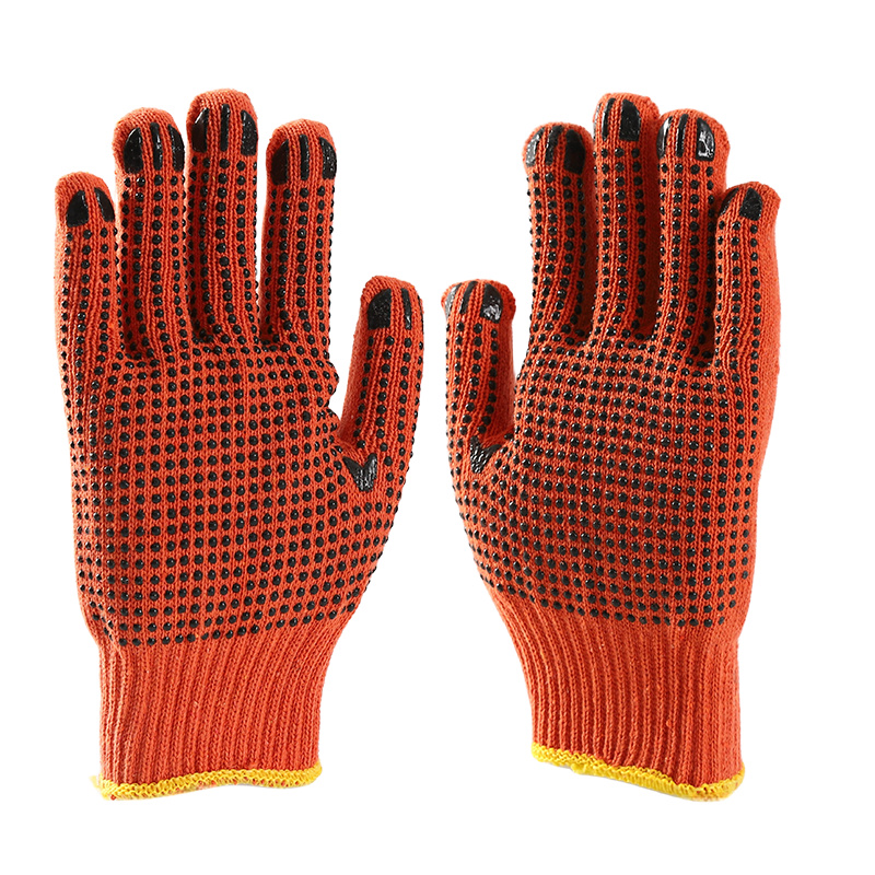 Durable orange dotted cotton gloves for work safety