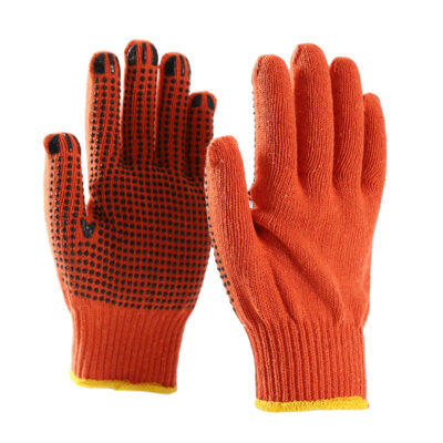 Durable orange dotted cotton gloves for work safety