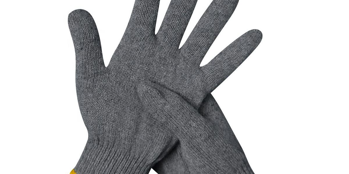Gray safety work cotton gloves for industrial and construction use