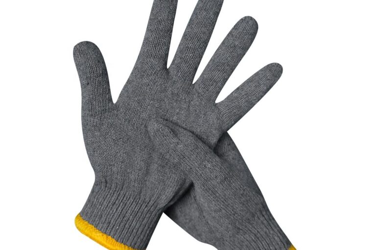 Gray safety work cotton gloves for industrial and construction use
