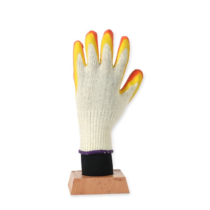 Orange double latex coated cotton gloves for safety work