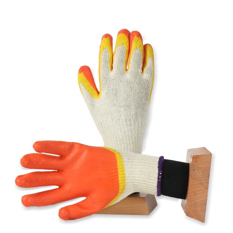 Orange double latex coated cotton gloves for safety work