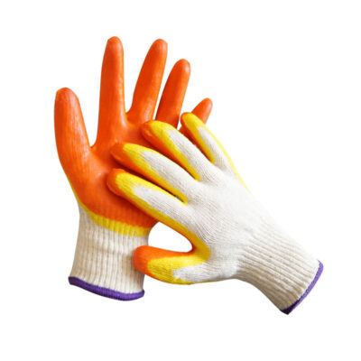 Orange double latex coated cotton gloves for safety work