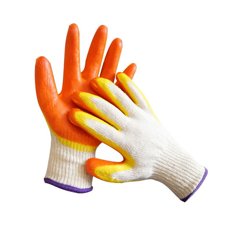 Orange double latex coated cotton gloves for safety work