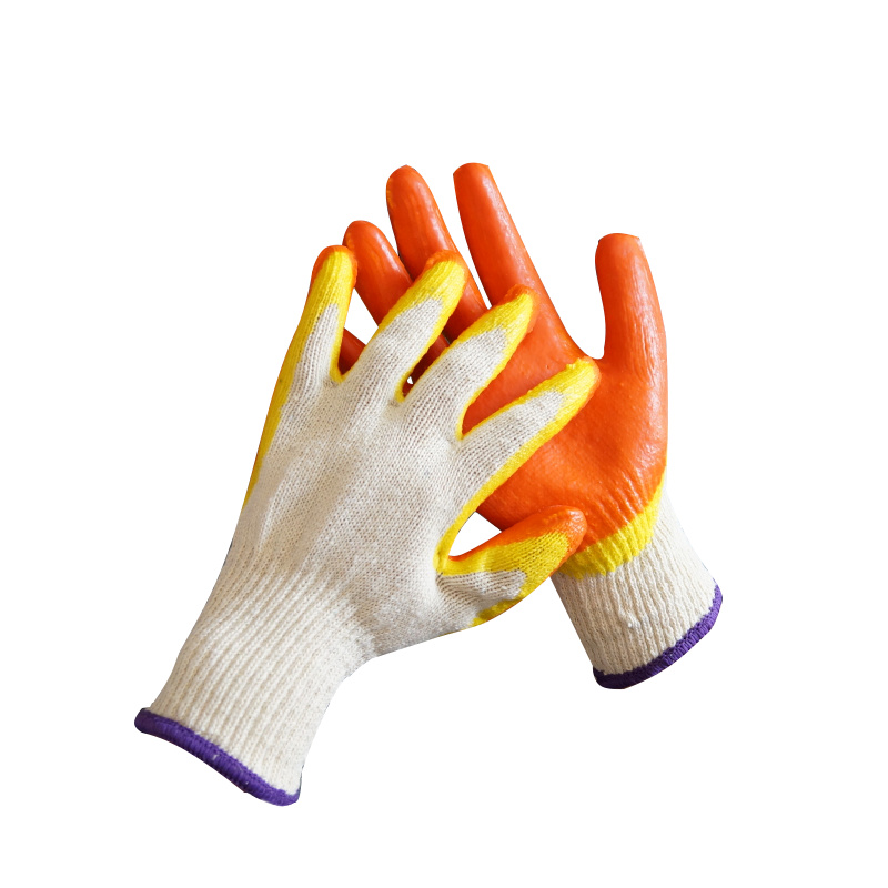 Orange double latex coated cotton gloves for safety work