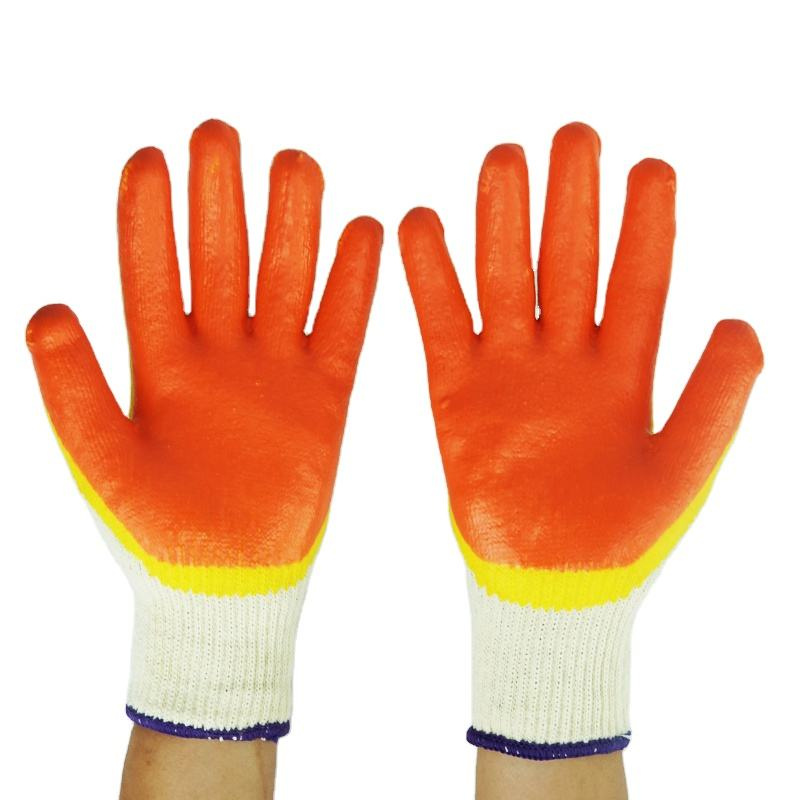 Orange double latex coated cotton gloves for safety work