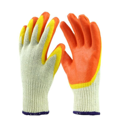 Orange double latex coated cotton gloves for safety work