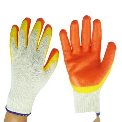 Orange double latex coated cotton gloves for safety work